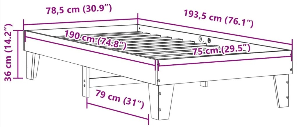 Cama sem colchão 75x190 cm madeira de pinho maciça branco