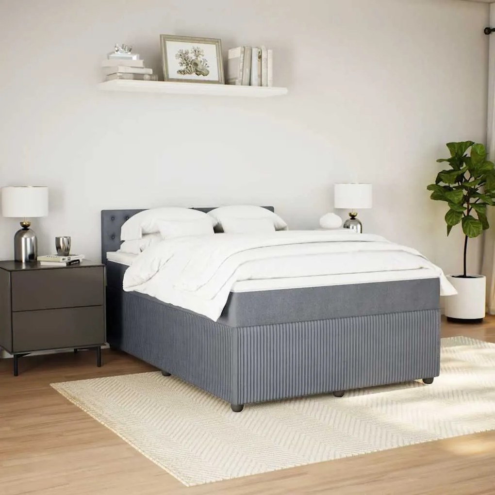 Cama com molas/colchão 160x200 cm veludo cinzento-escuro