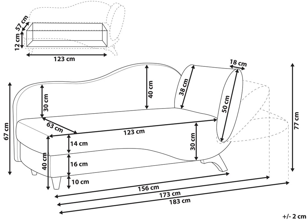 Chaise-longue à direita de 2 lugares com arrumação em veludo cinzento claro MERI Beliani