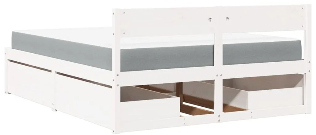 Cama com gavetas e colchão 160x200 cm pinho maciço branco