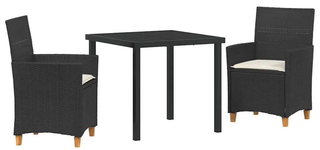Conjunto de Jantar de Jardim de 3 Peças com Almofadas Preto em Rattan