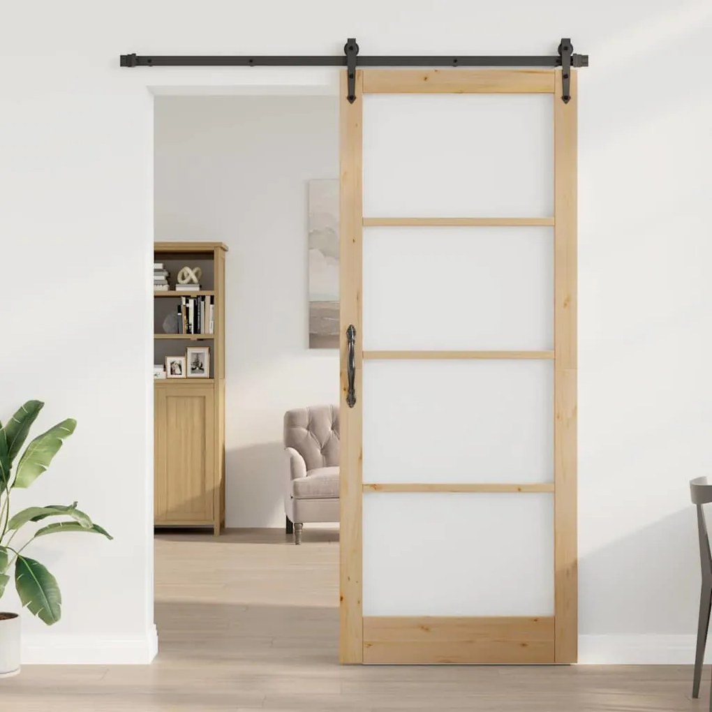 Porta Interior com Vidro "ORKDAL" 93x232x4 cm Madeira Sólida de Pinhei