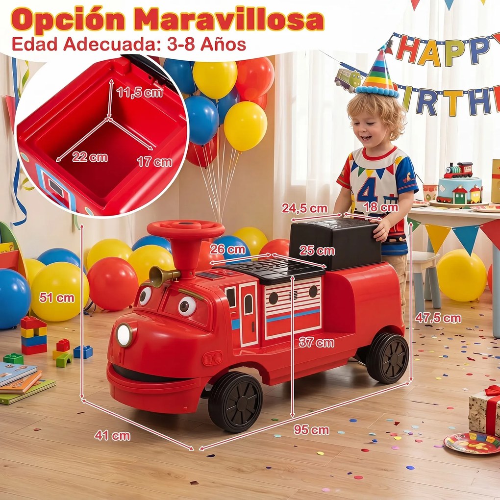 Comboio Elétrico Infantil para Conduzir de 3 a 6 anos 95 x 41 x 47,5 cm, Motor Duplo, Vermelho