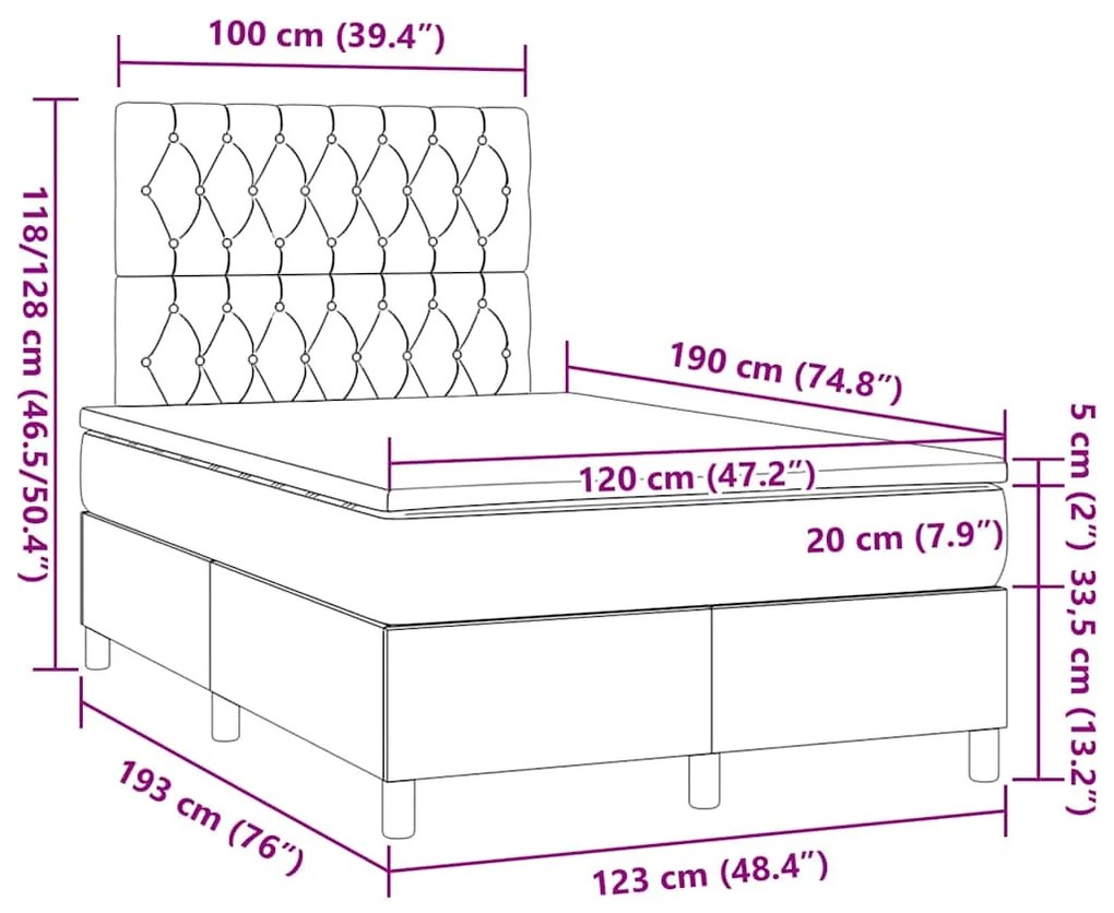 Cama boxspring com colchão 120x190 cm veludo verde-escuro
