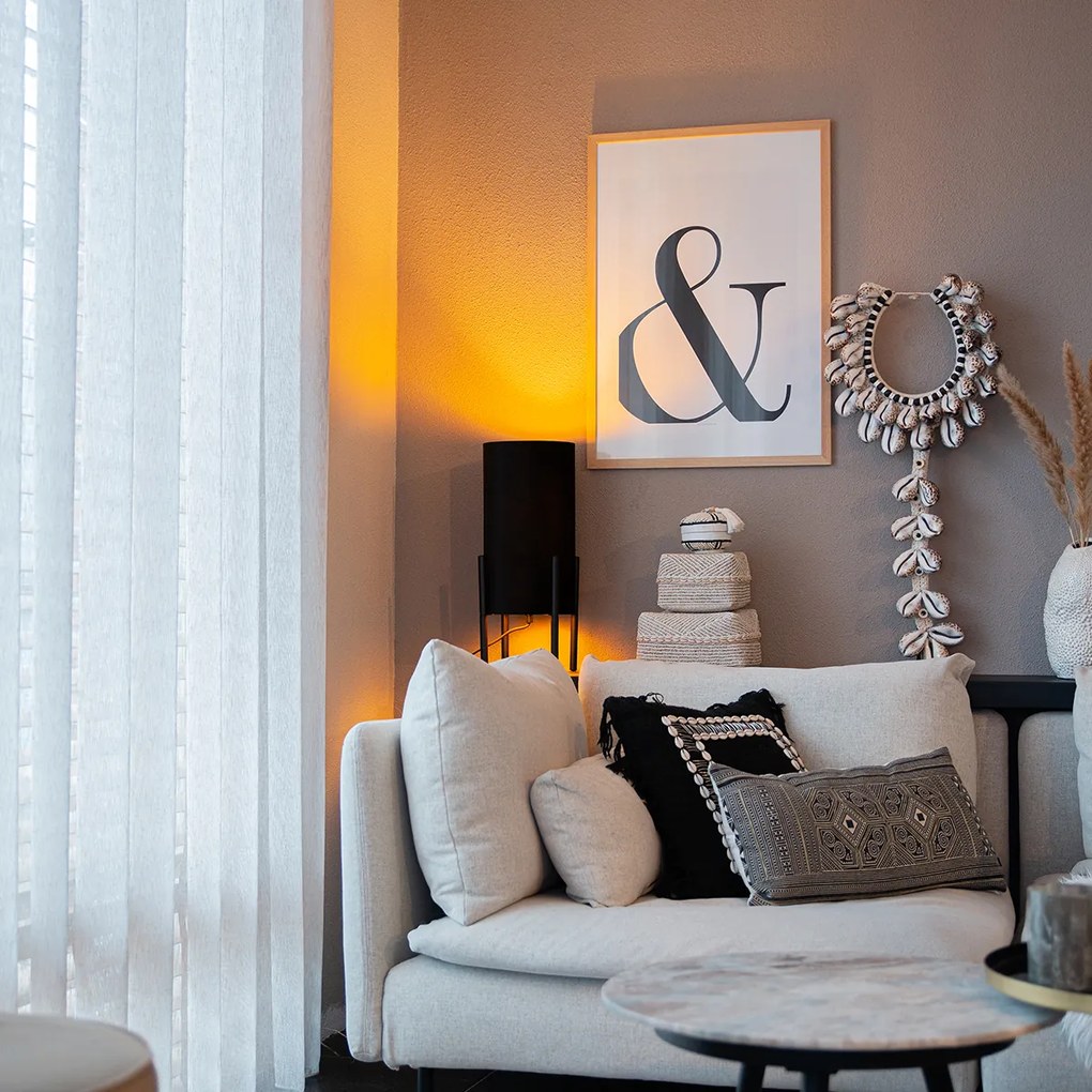 Candeeiro de mesa moderno preto com cúpula de veludo preto - Rich