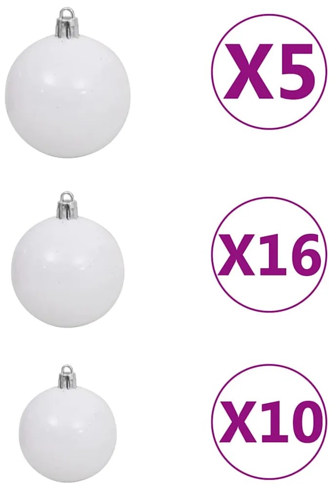 Árvore Natal artificial pré-iluminada c/ bolas e pinhas 210 cm