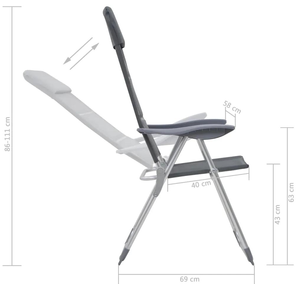 Cadeiras de campismo 2 pcs 58x69x111 cm alumínio cinzento