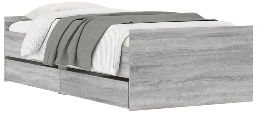 Estrutura de cama com gavetas 90x200 cm cinzento sonoma