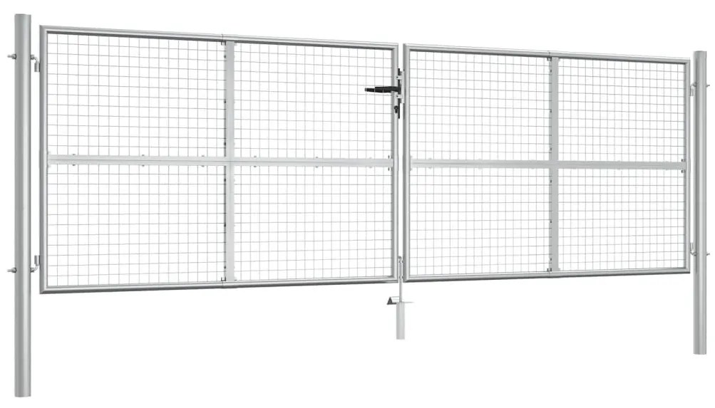 vidaXL Portão de jardim em aço galvanizado 400 x 125 cm cor prata