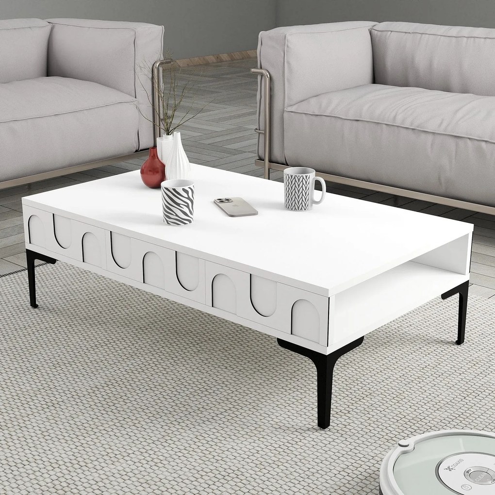 Mesa de Centro Lyon – Branco e Preto – 105x32,6x60 cm