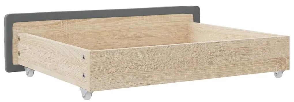 Gavetas de cama 2pcs derivados de madeira e tecido cinza-escuro