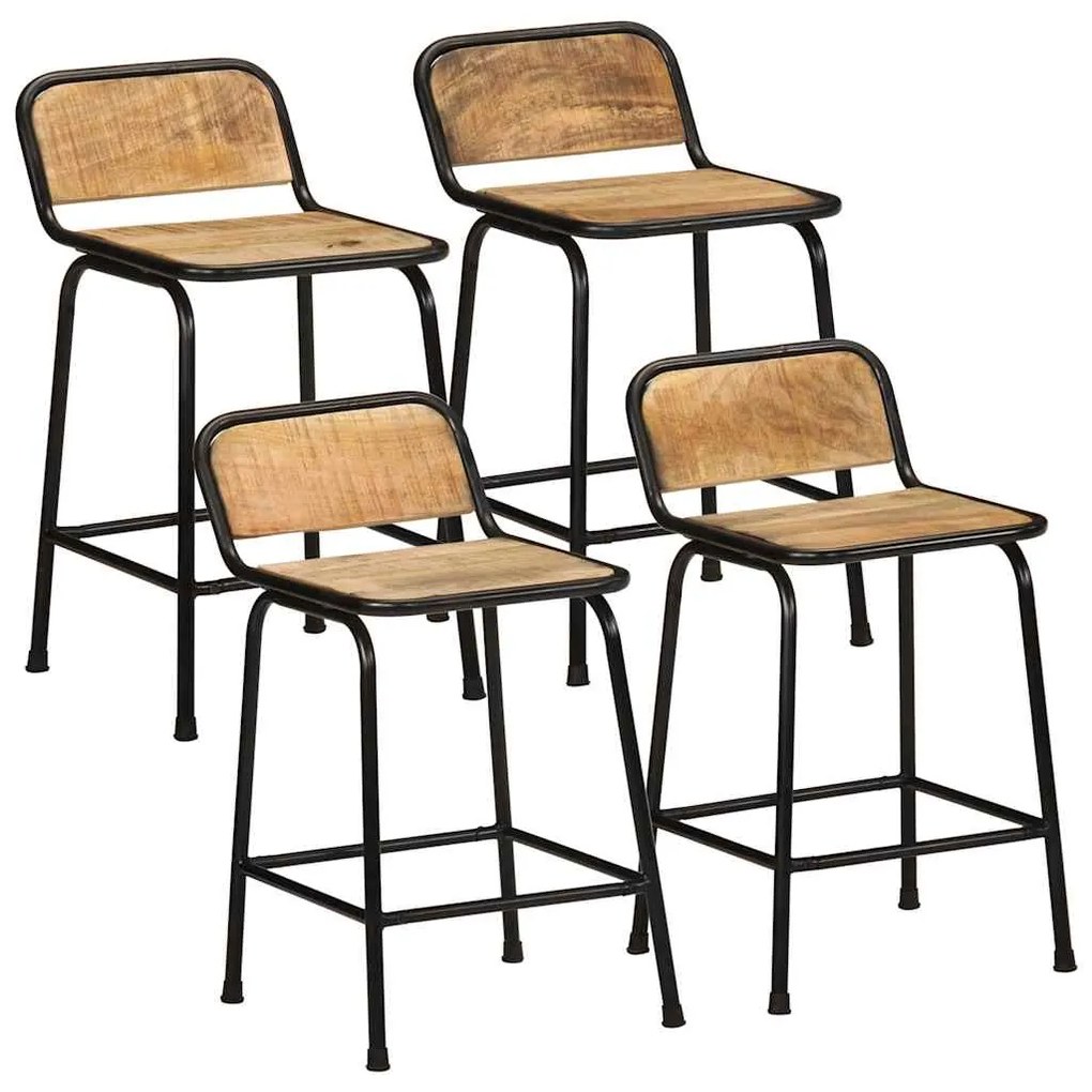 Bancos de bar 4 pcs Madeira Maciça de Mangueira Rústica
