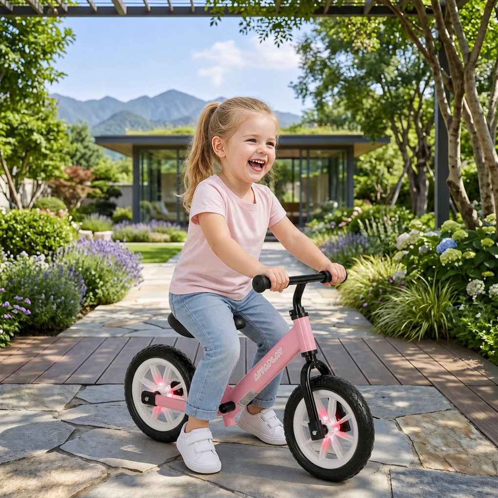 Bicicleta sem Pedais Infantil, 84 x 40 x 57 cm, Rodas Luminosas, Rosa
