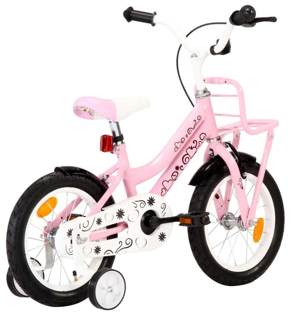 Bicicleta criança c/ plataforma frontal roda 14" branco/rosa