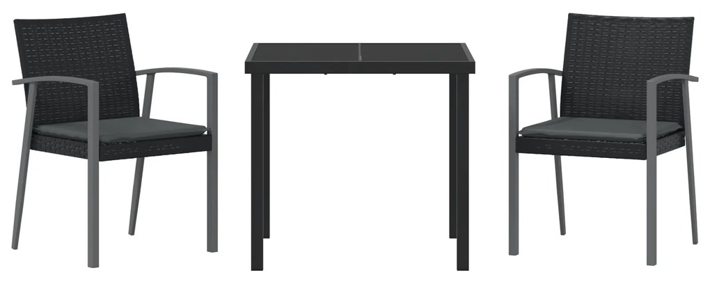 Conjunto de Jantar de Jardim 3 Peças com Almofadas Pretas Rattan Sinté