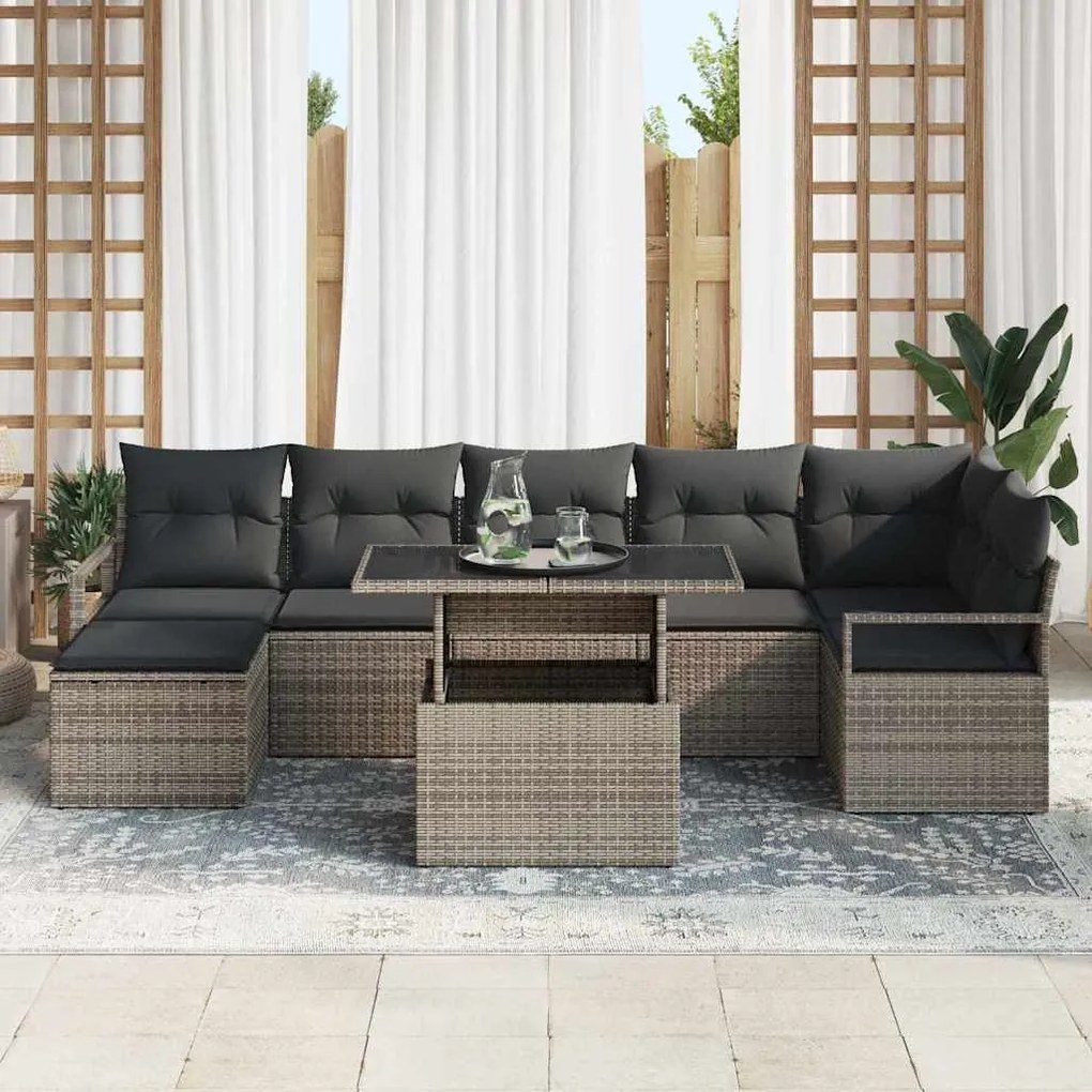 Conjunto de Sofá de Jardim de 8 Peças com Almofadas Cinza Rattan Sinté