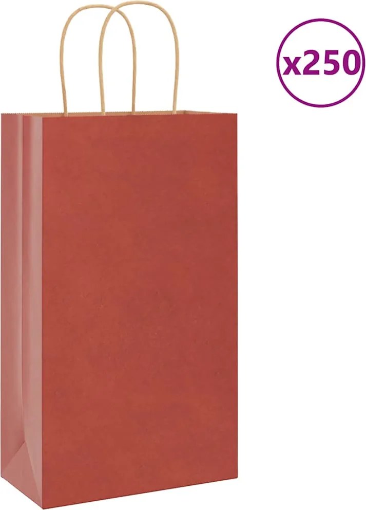 vidaXL Sacos de papel 250 unid com alças vermelhas 21x11x36 cm