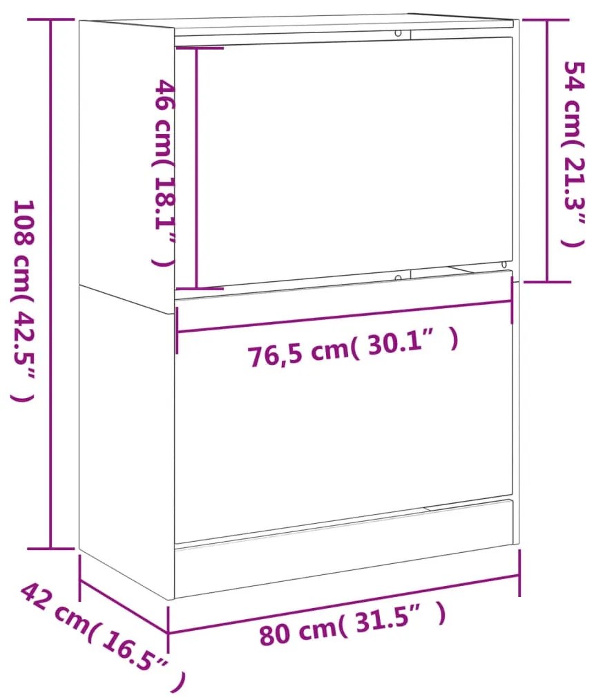 Sapateira c/ 2 gavetas articuladas 80x42x108 cm cinzento sonoma