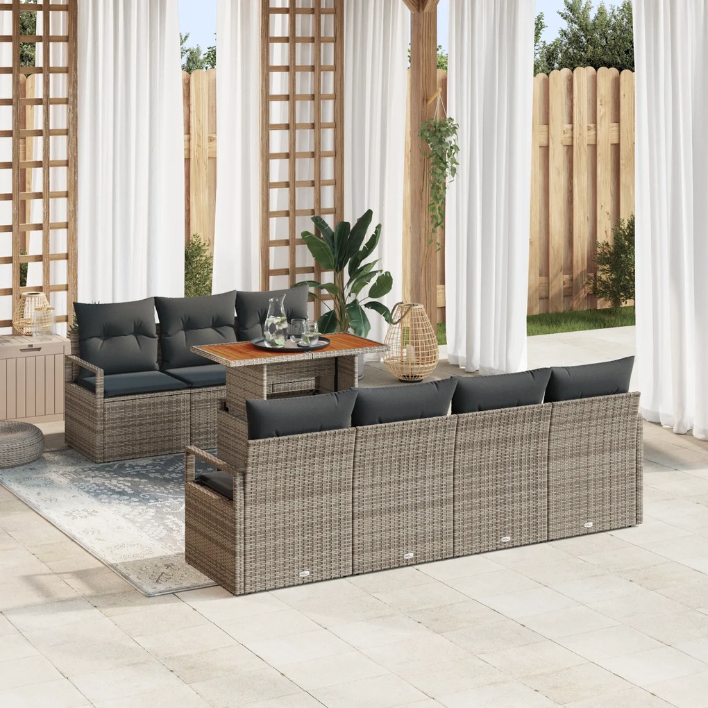 Conjunto de Sofá de Jardim vidaXL de 8 Peças com Almofadas em Rattan P