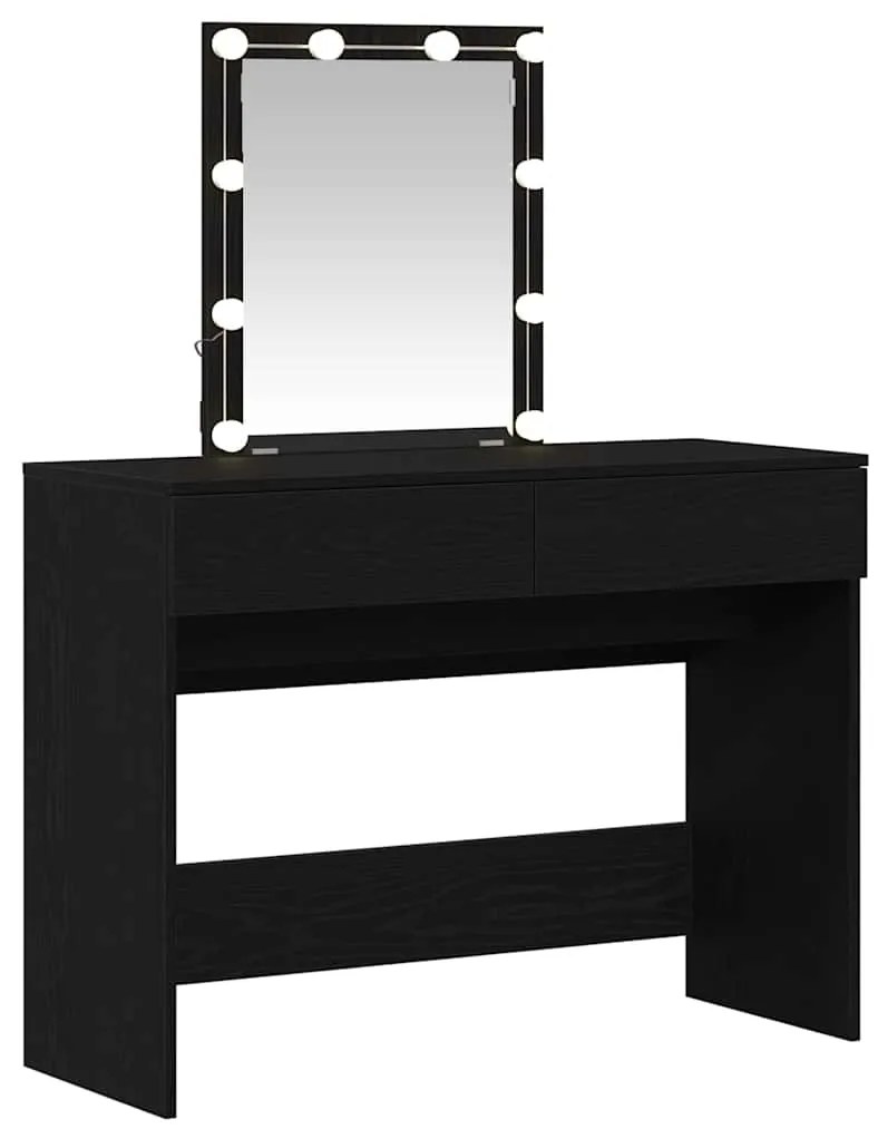 Mesa de Maquiagem com Espelho e Luzes LED Madeira de Carvalho Preto