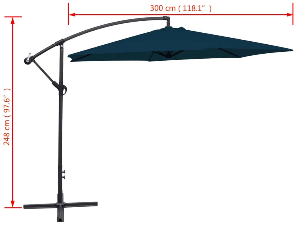 Guarda-sol de jardim cantilever 3 m azul