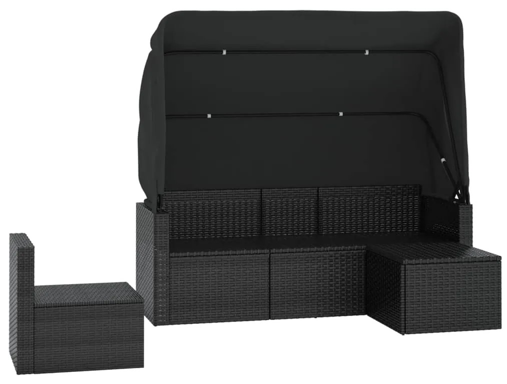 4 pcs conjunto de sofás para jardim c/ almofadões vime PE preto