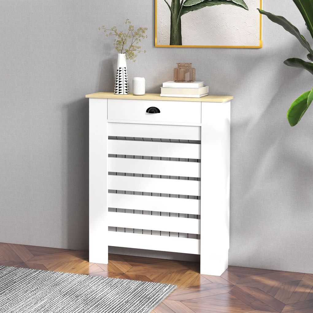 Cobertura para Radiador com Gaveta Cobertura para Radiador de MDF para Sala de Estar Dormitório Corredor 78x19x95,5 cm Branco