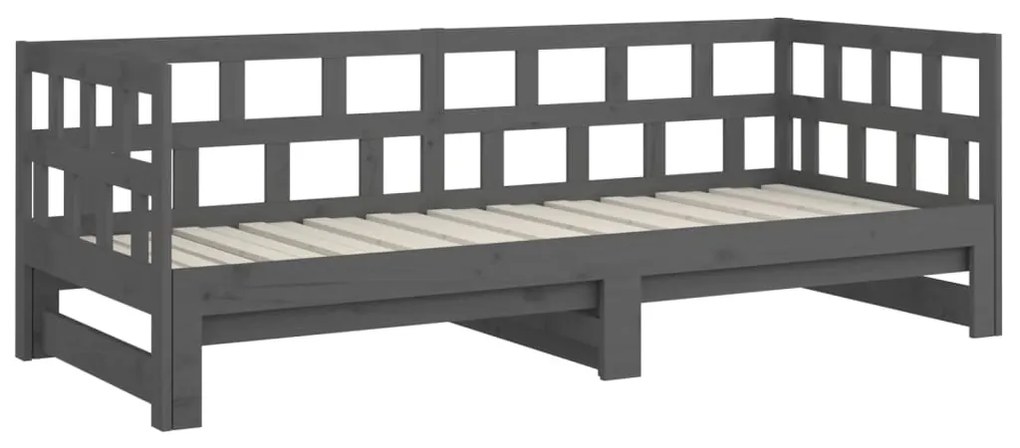 Sofá-cama de puxar pinho maciço cinza 2x(90x200) cm