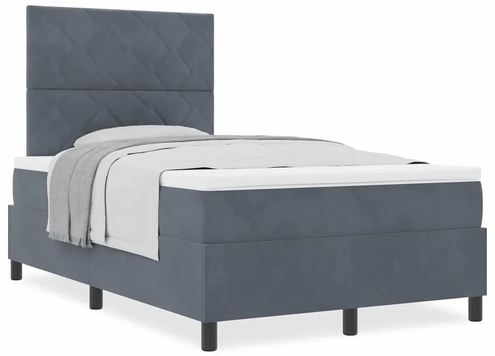 Cama Box com Colchão vidaXL Cinza Escuro Casal Pequeno Veludo