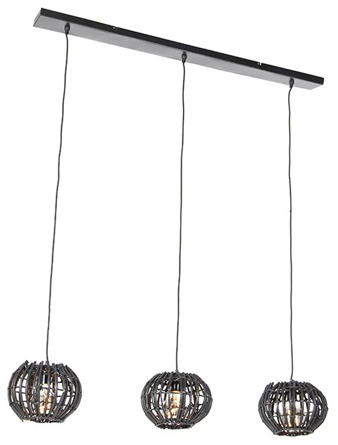 Candeeiro de suspensão rústico preto oblongo 3 luzes - Canna Rústico