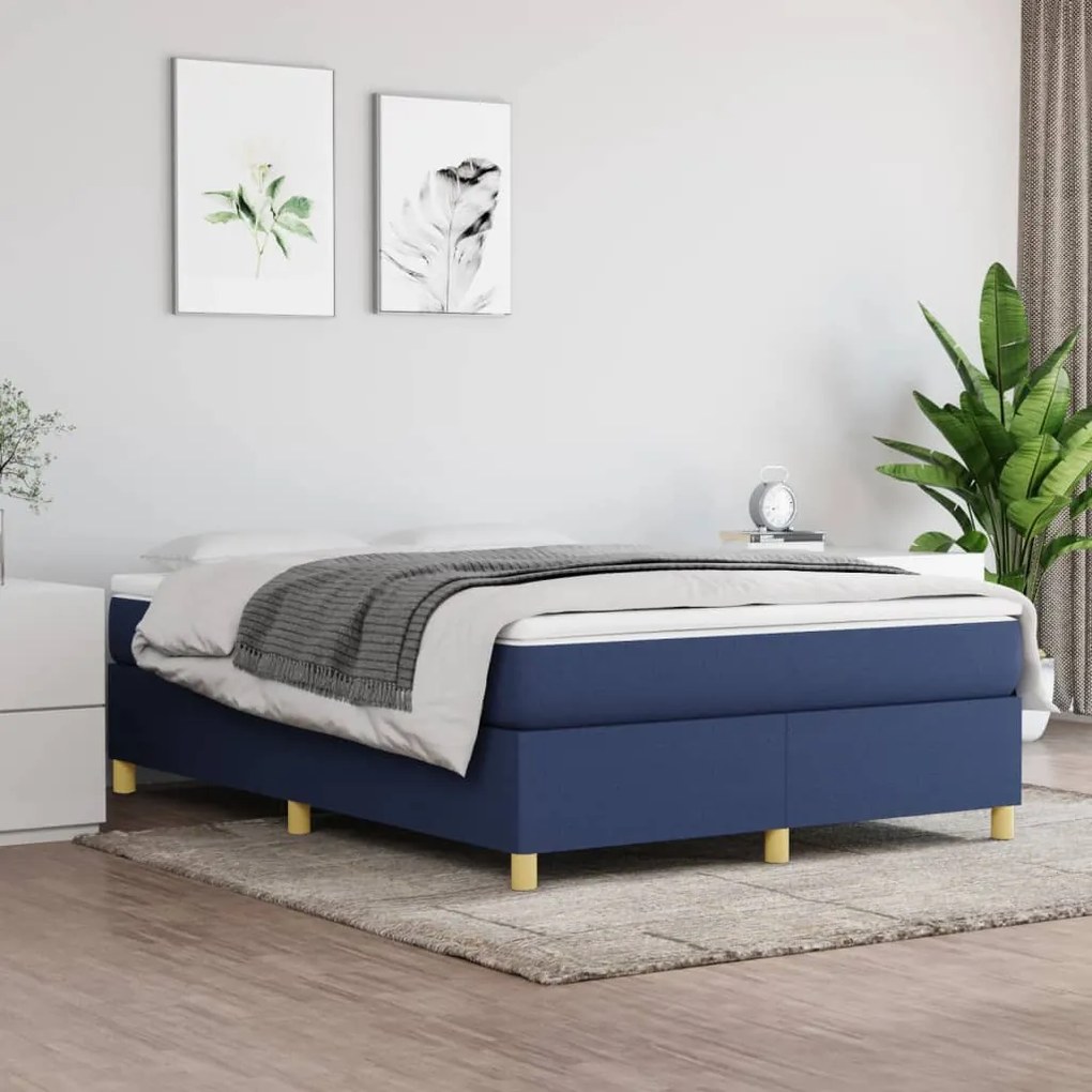 vidaXL Estrutura de cama com molas 140x200 cm tecido azul