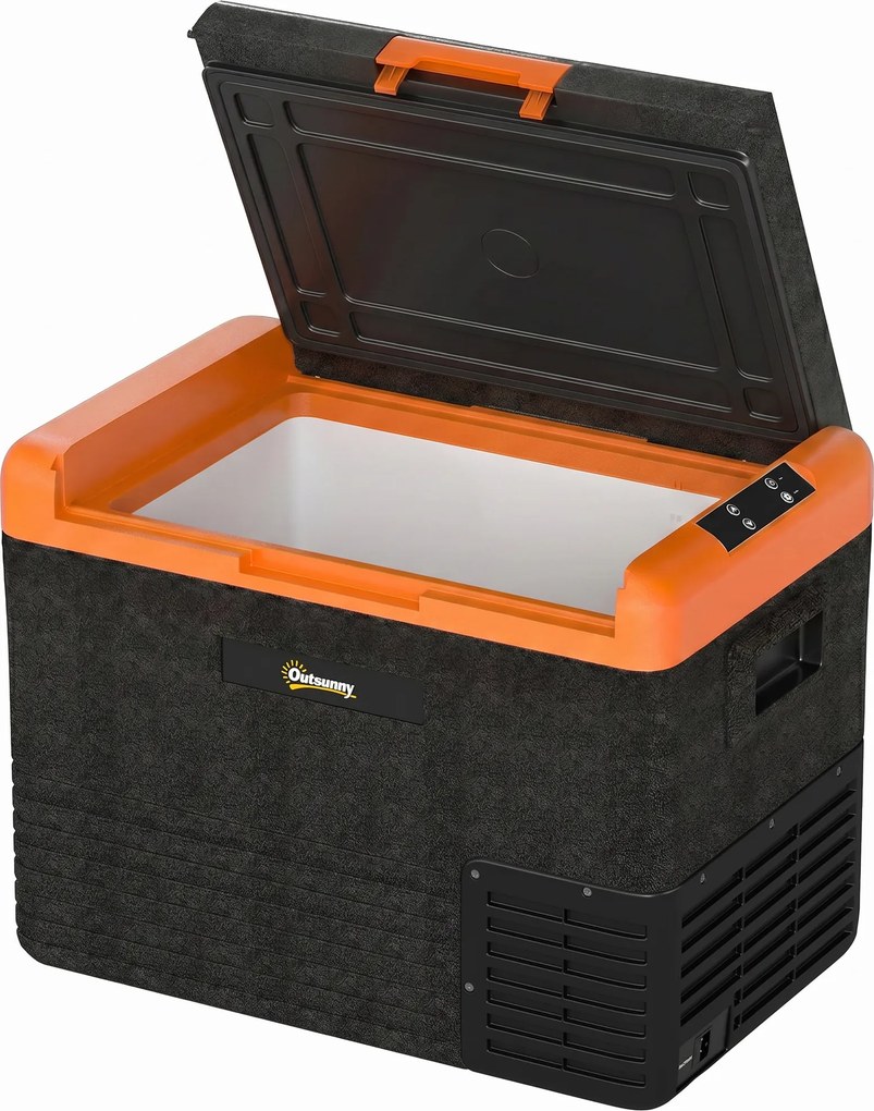 Outsunny Geleira Portátil Elétrica 40L 12V/24V até -20°C Mini Geleira com Ecrã LED Tátil para Campismo Viagens 58,7x36,5x43,8 cm Preto | Aosom Portugal