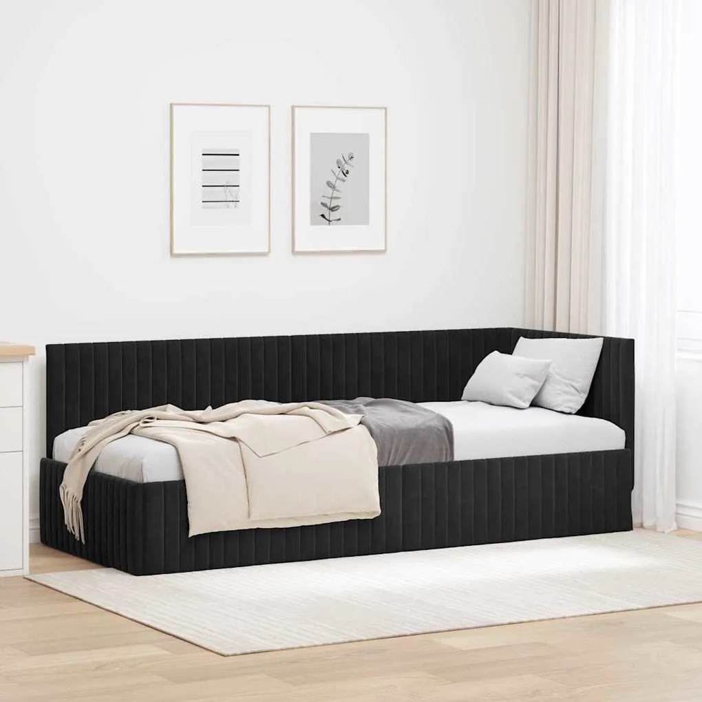 vidaXL Estrutura de Cama de Canto Preto 80 cm x 200 cm Veludo