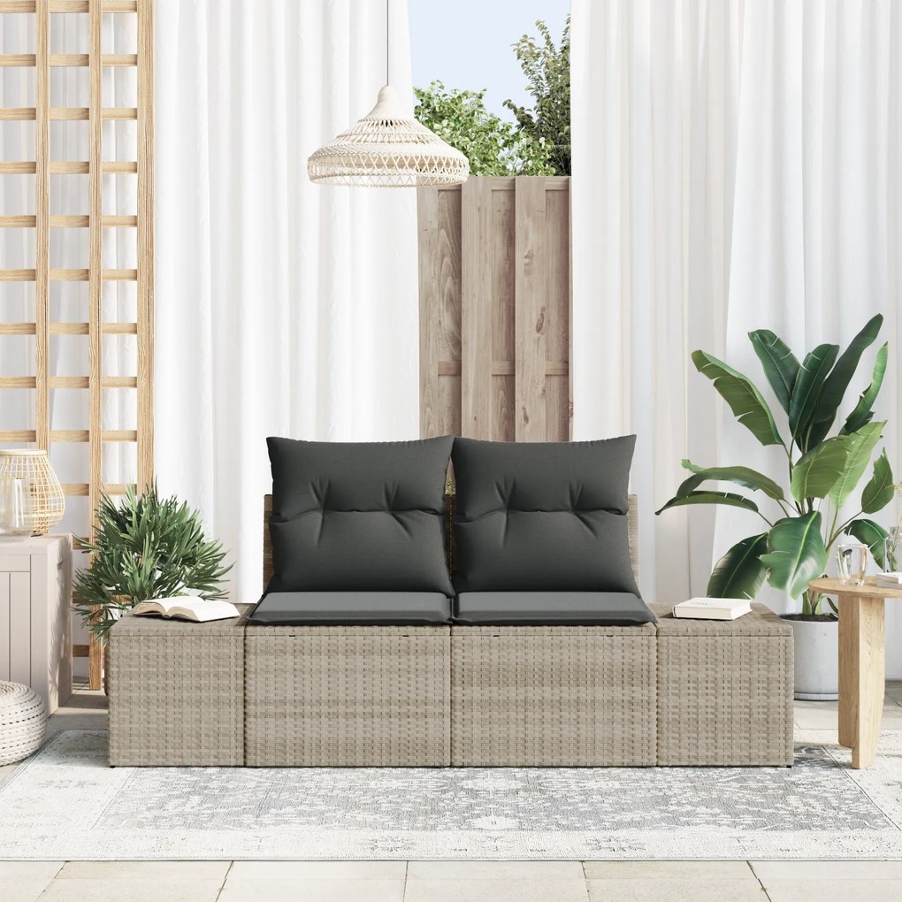 vidaXL Sofá de Jardim de 2 Lugares com Armazenamento &amp; Almofadas Cinza Rattan Sintético