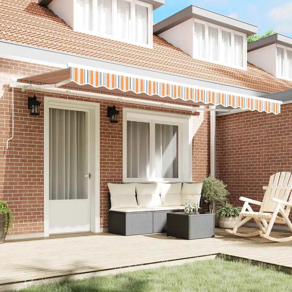 Toldo Retrátil Multicolorido e Laranja e Cinza e Azul e Branco