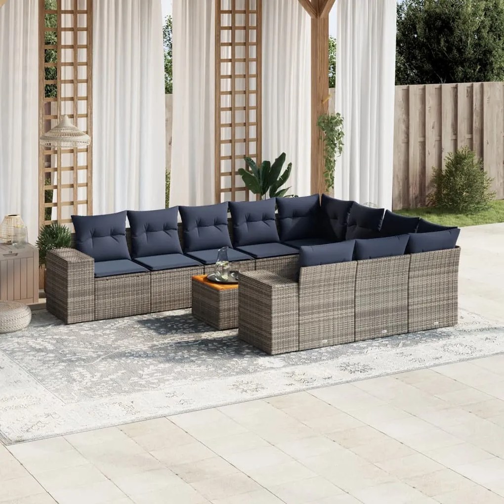 vidaXL 11 pcs conjunto sofás de jardim c/ almofadões vime PE cinzento