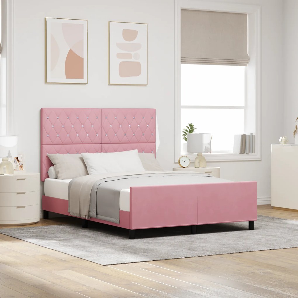 Cama vidaXL Rosa 140x200 cm Veludo