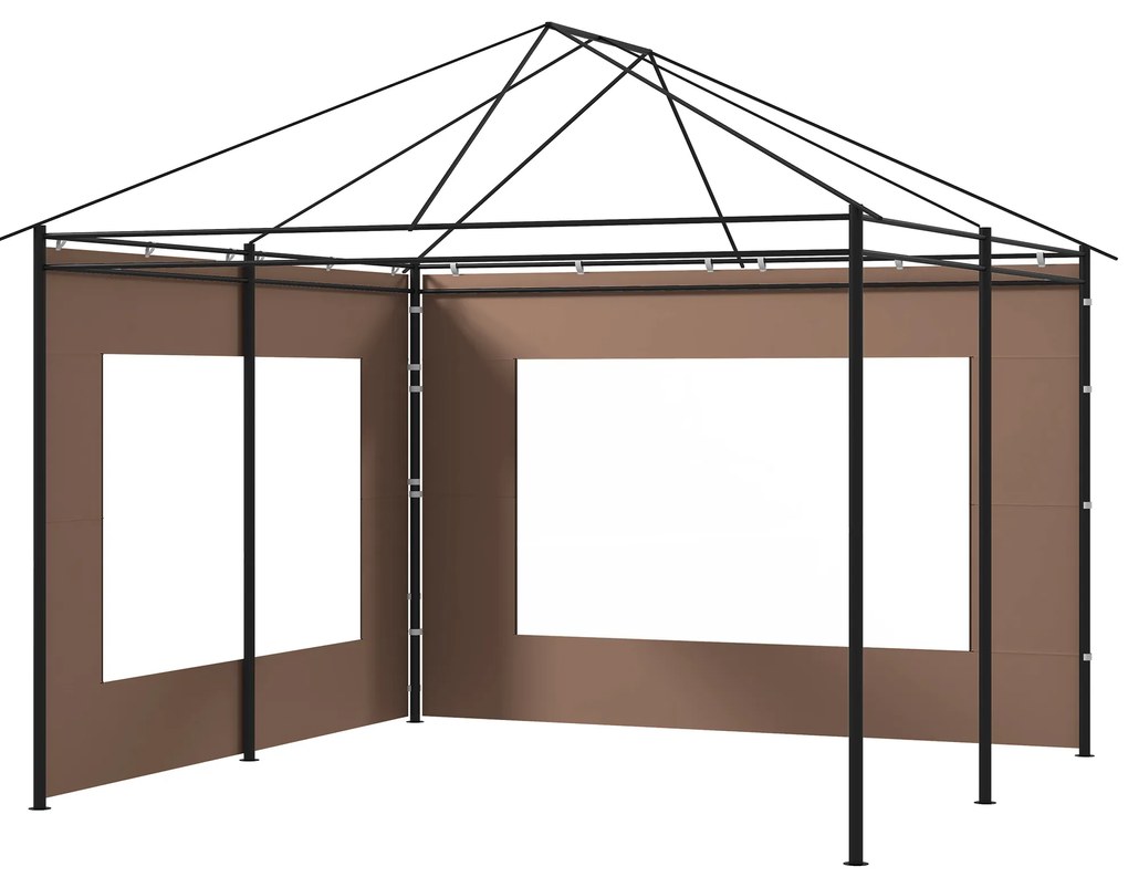 Outsunny Paredes Laterais Tenda 2 Painéis Tecido Oxford Janela 295x195 cm Ideal Tendas 6x3 m 3x3 m Resistente Durável Marróm | Aosom Portugal