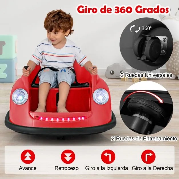 Carrinho de choques Elétrico de 12V para Crianças com Controlo Remoto Luzes LED Música 360° Giro Brinquedo para Bebés para Crianças 2-5 Anos de Idade