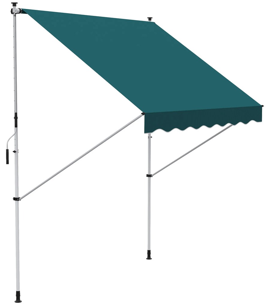 Toldo Manual Retrátil 200x150 cm com Manivela de Alumínio Ângulo Ajustável Proteção Solar para Varanda Jardim Pátio Verde