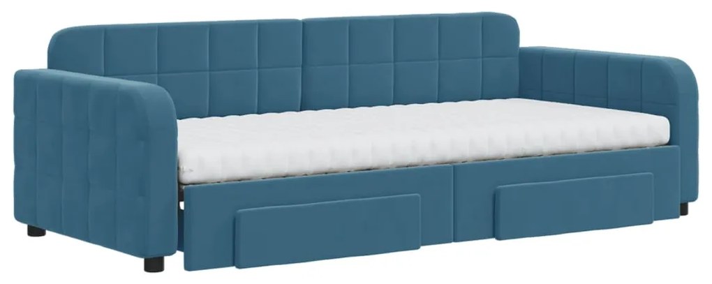 Sofá-cama com gavetão e gavetas 90x200 cm veludo azul