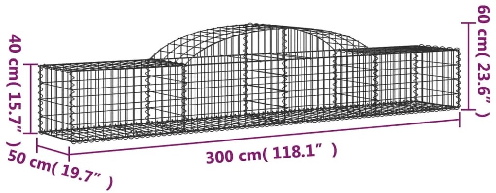 Cestos gabião arqueados 12pcs 300x50x40/60 cm ferro galvanizado