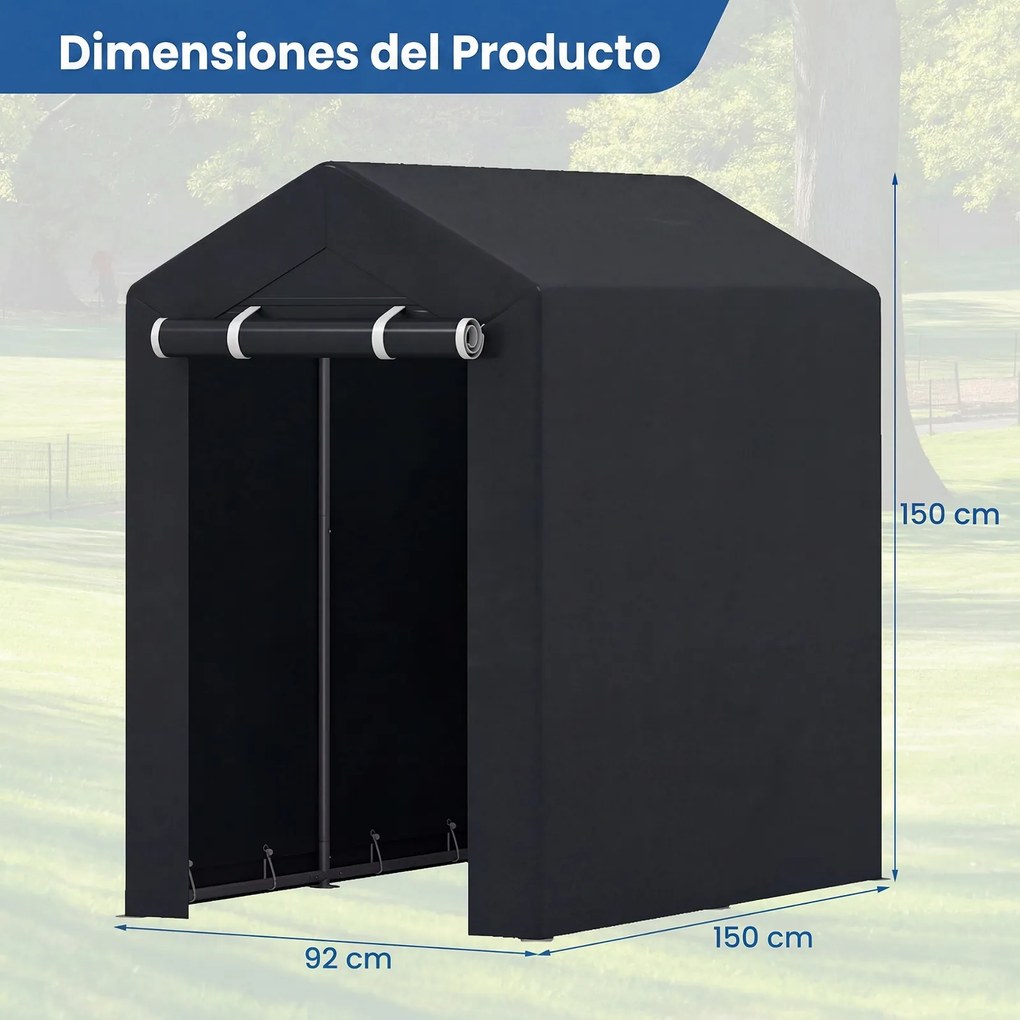 Abrigo de Jardim para Arrumação, 92 x 150 x 150 cm, Estrutura Galvanizada, Cinzento-escuro