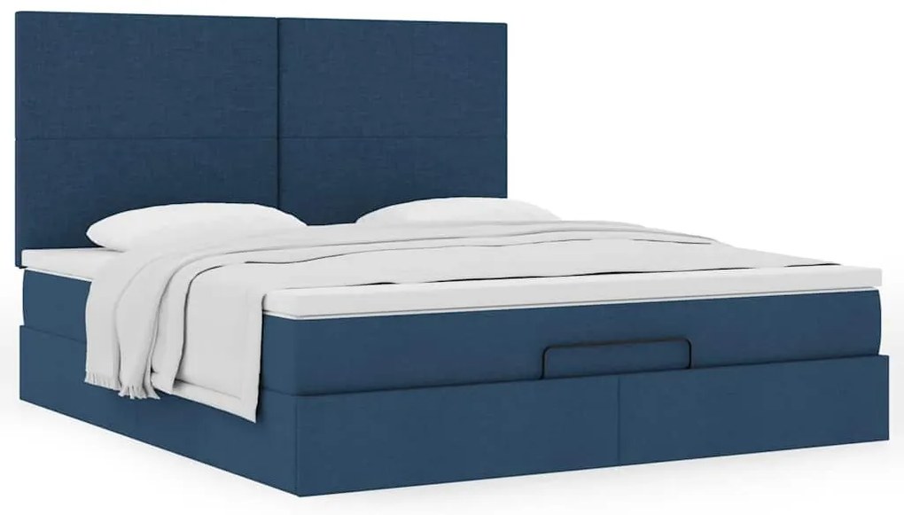 Estrutura de cama otomana com colchão 160x200 cm tecido azul