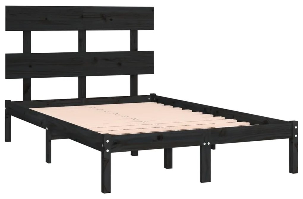 Estrutura de cama dupla 135x190 cm madeira maciça preto