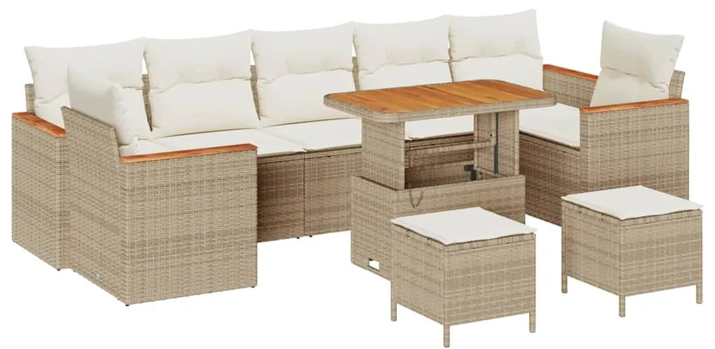 Conjunto de Sofá de Jardim com 10 Peças com Almofadas Bege Rattan Poli