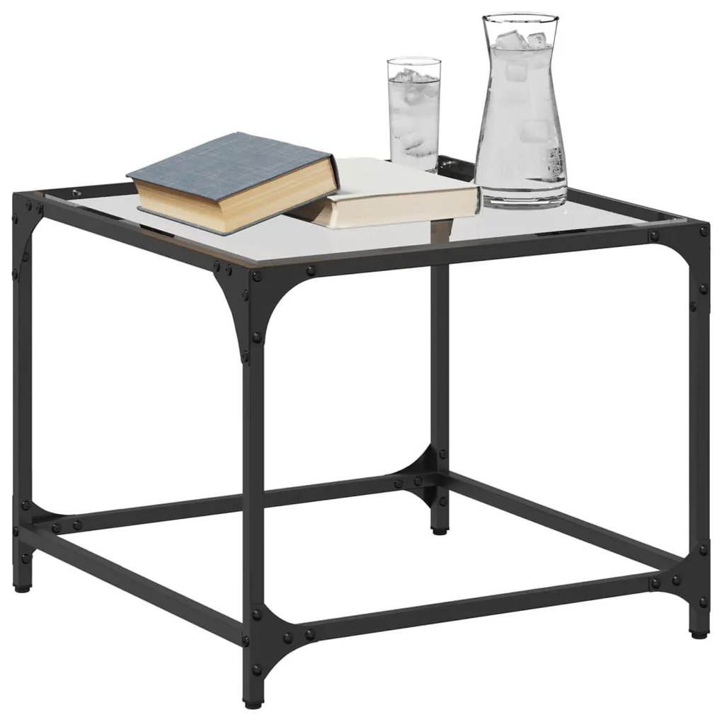 Mesa de centro c/ topo em vidro transparente 50x50x40 cm aço