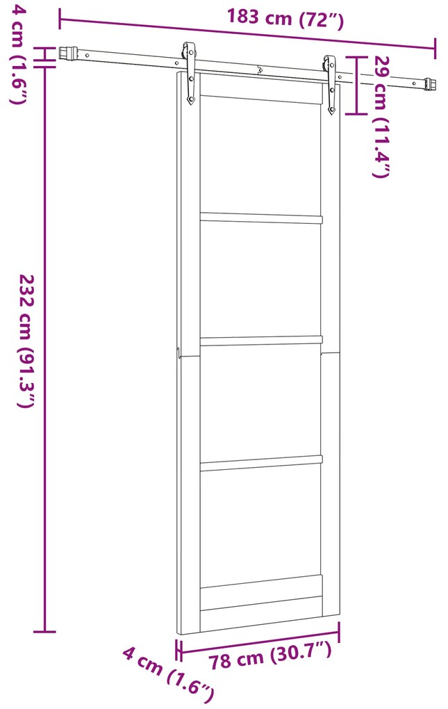 Porta Deslizante vidaXL com Conjunto de Ferragens 78x232 cm Madeira Ma