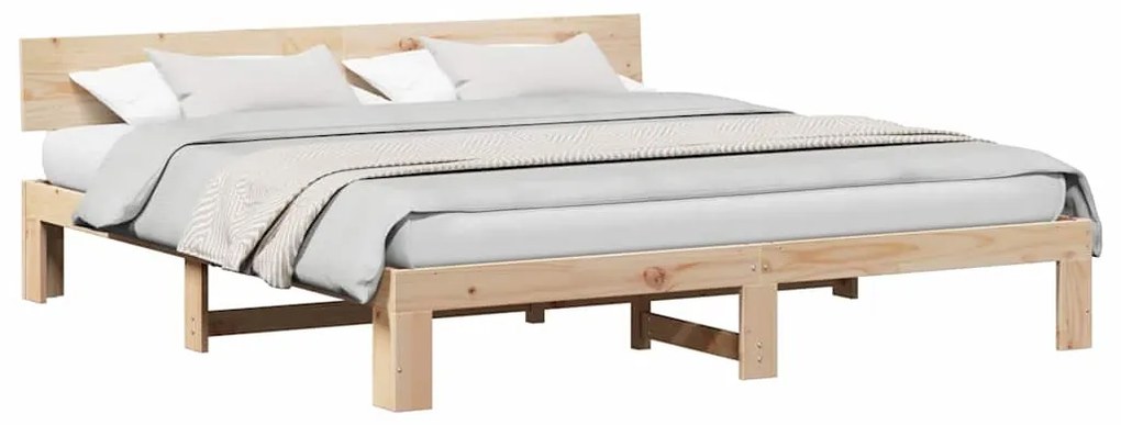 Estrado de Cama com Cabeceira 180x200 cm Madeira de Pinho Maciço