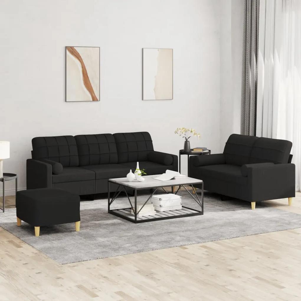 3201334 vidaXL 3 pcs conjunto de sofás com almofadas tecido preto